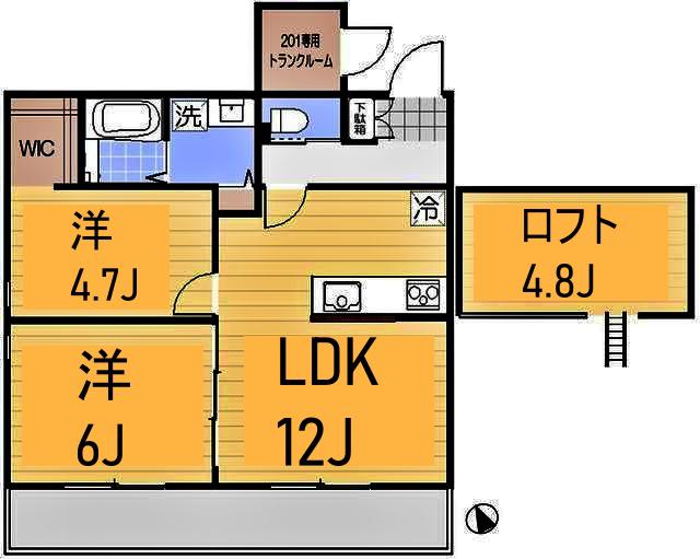 港北区篠原西町計画(2LDK/2階)の間取り写真
