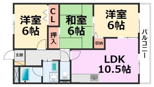 フローリーハイツII(3LDK/2階)の間取り写真