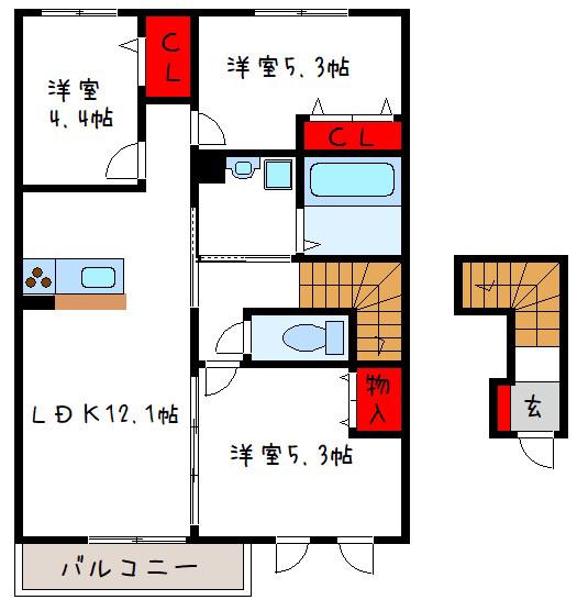 サン・ラフィーエ上小阪(3LDK/1階)の間取り写真