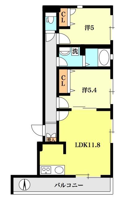 リジエール あきのひ(2LDK/2階)の間取り写真