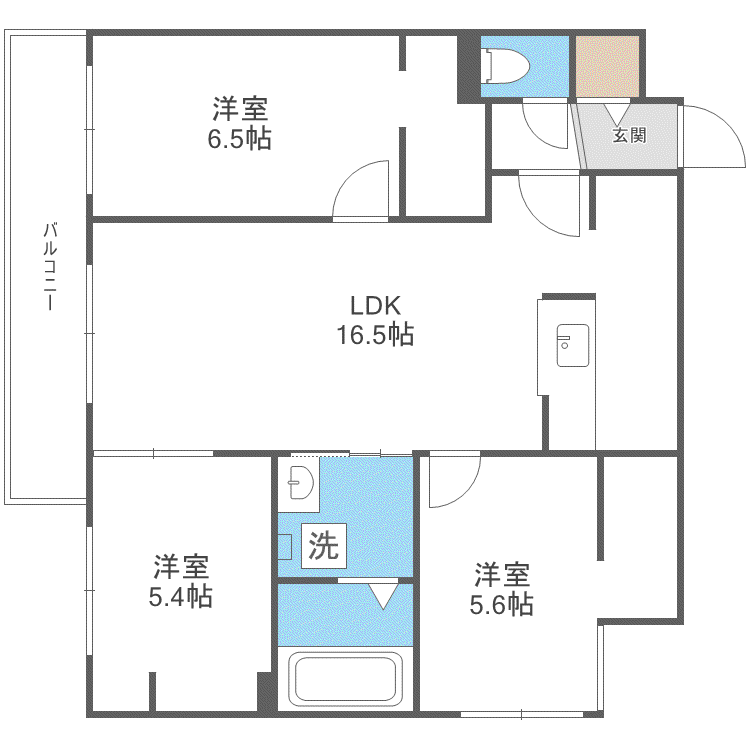 ZABO HILLS 発寒中央(3LDK/5階)の間取り写真