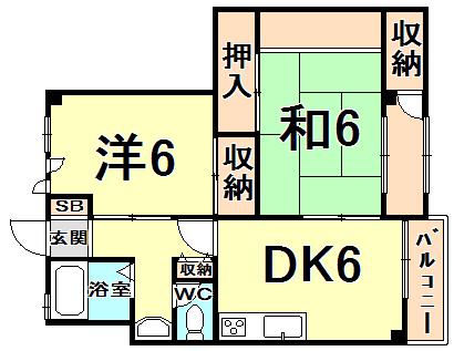 西甲子園ハイツ(2DK/2階)の間取り写真