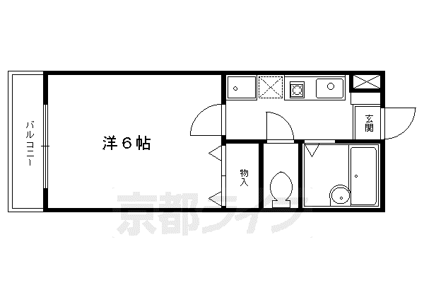 きぬかけの径橘(1K/1階)の間取り写真