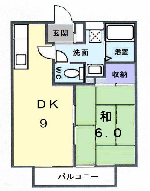 グリーンダイヤ(1DK/2階)の間取り写真