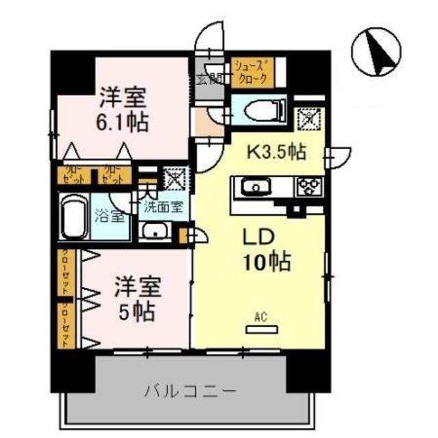 プレサンス四天王寺(2LDK/13階)の間取り写真