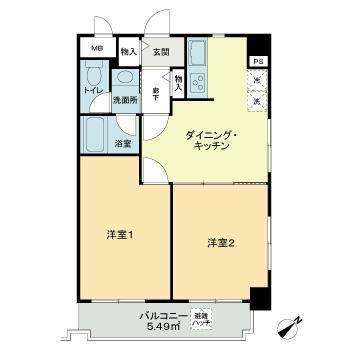 ライオンズマンション鵜の木(2DK/4階)の間取り写真