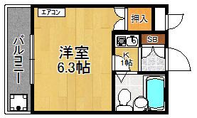 シャトー栄根2(1K/2階)の間取り写真