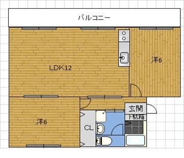 新屋敷ハイツ(2LDK/3階)の間取り写真