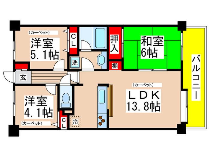 グリーンパーク船橋(3LDK/5階)の間取り写真