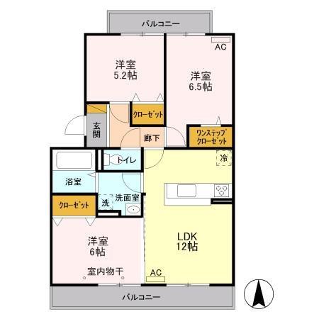 ボナールA(3LDK/3階)の間取り写真
