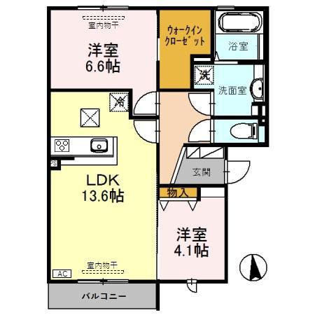 サンク・カルティエ(2LDK/1階)の間取り写真
