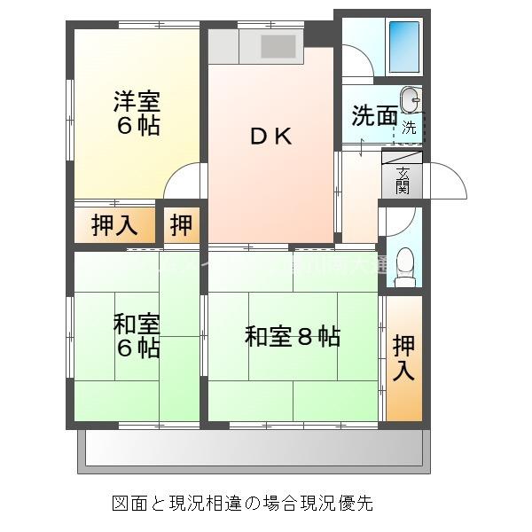 エスポワール小野(3DK/2階)の間取り写真