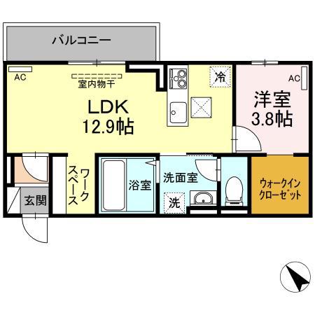 ラ・トゥール山城西 A棟(1LDK/3階)の間取り写真