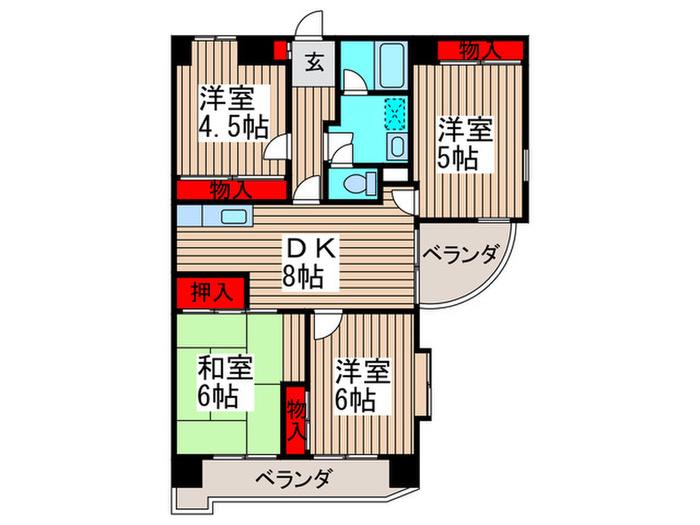 日建シェトワ5(4DK/5階)の間取り写真