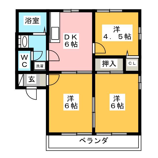 K-TOWN A棟(3DK/2階)の間取り写真