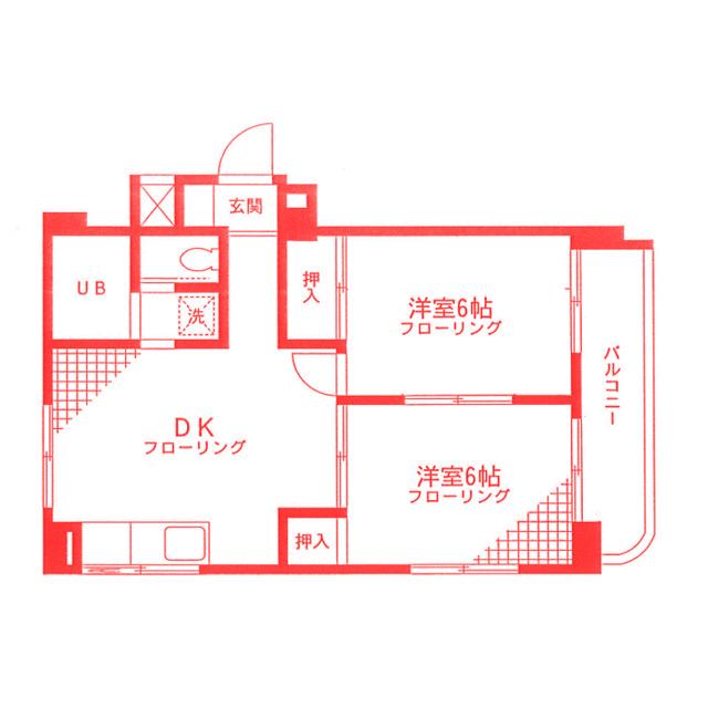 アムール藤が丘(2DK/4階)の間取り写真