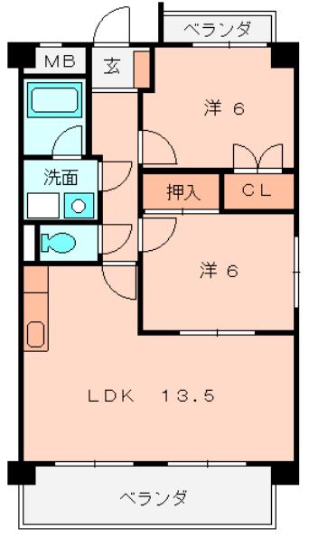 コートレージュII(2LDK/1階)の間取り写真