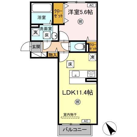 DーROOM N(1LDK/1階)の間取り写真