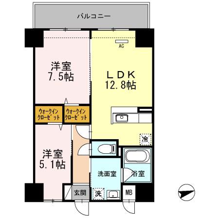 THYME(2LDK/5階)の間取り写真
