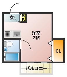 グラシウK(ワンルーム/3階)の間取り写真