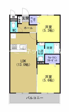 レリアテラス稲荷町(2LDK/2階)の間取り写真