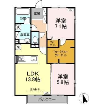 グランディール(2LDK/2階)の間取り写真