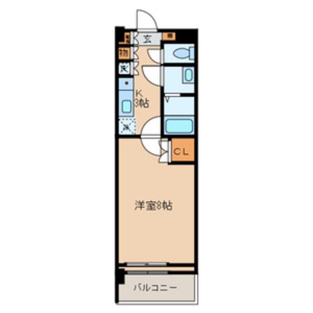 パルクサイド(1K/4階)の間取り写真