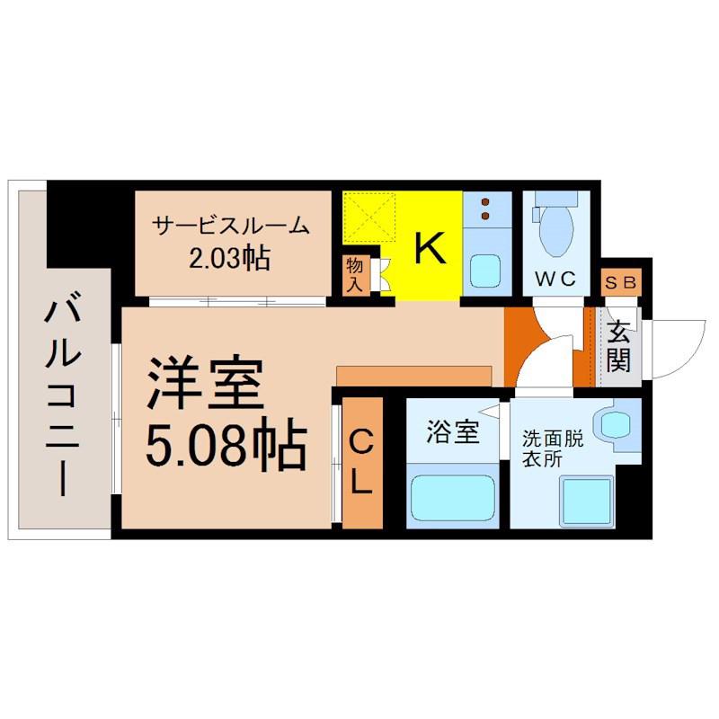 エステシア上前津(1SK/9階)の間取り写真