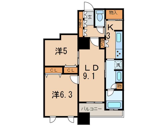 メトロタワー山下町(2LDK/13階)の間取り写真