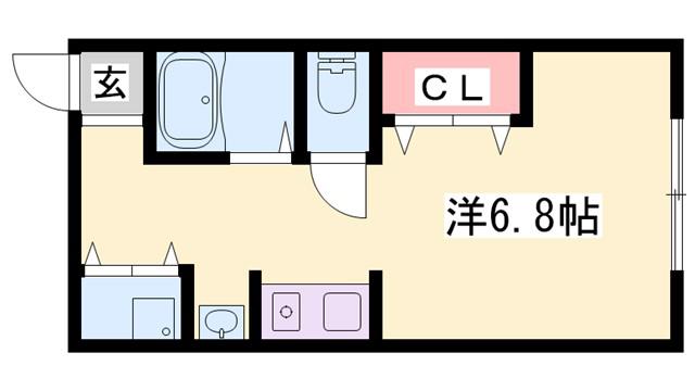 シャインヒルズ(ワンルーム/2階)の間取り写真