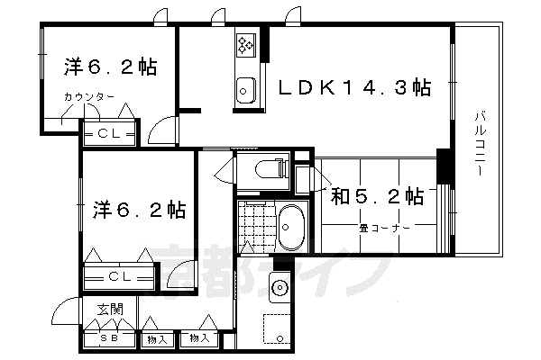 地下鉄烏丸線 北山駅(京都) 徒歩10分 2階建 築10年(3LDK/2階)の間取り写真