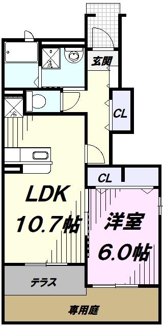グリーンヒルズ日の出A棟(1LDK/1階)の間取り写真