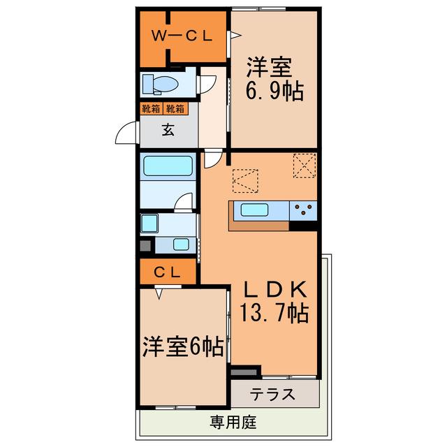 グランディール レオン(2LDK/1階)の間取り写真