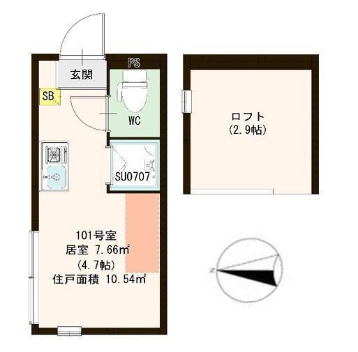 クレシア下高井戸(ワンルーム/1階)の間取り写真