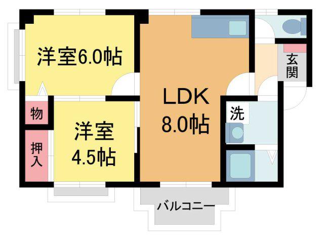 ウィルコートハタ(2DK/1階)の間取り写真