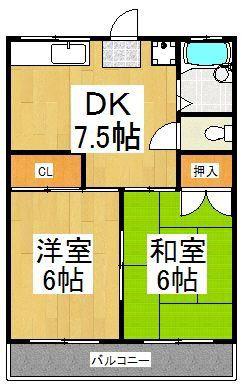 ホワイトベルハイム(2DK/2階)の間取り写真