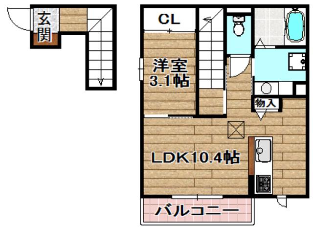 セジュール・F 住居 B(1LDK/2階)の間取り写真