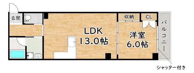 WOODY千船(1LDK/1階)の間取り写真