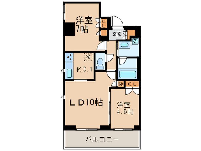 プラウドフラット学芸大学II(2LDK/5階)の間取り写真