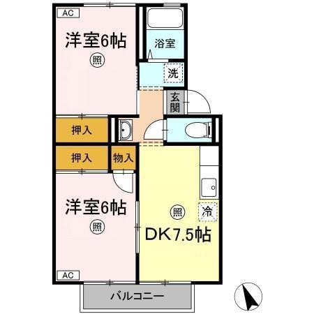 セジュール浜中(2DK/2階)の間取り写真