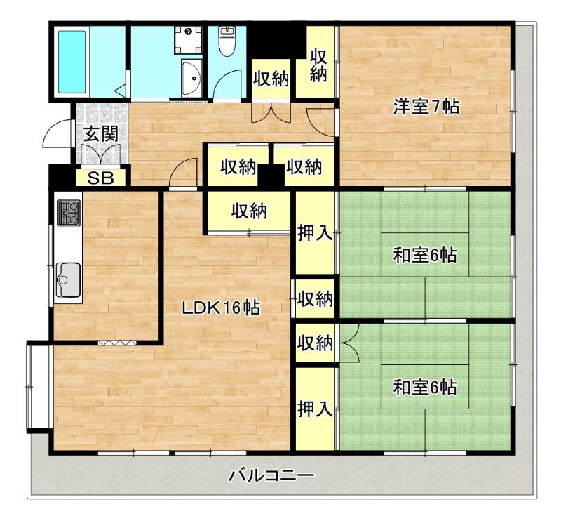 ティソフィアI(3LDK/1階)の間取り写真