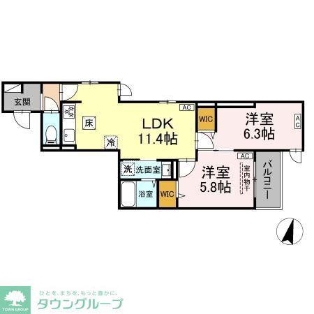 D PAINA 木月住吉町(2LDK/3階)の間取り写真