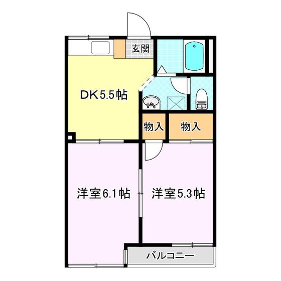 カーサペガサス(2DK/1階)の間取り写真