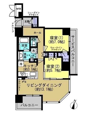 ザ・ファインタワー梅田豊崎(2LDK/19階)の間取り写真