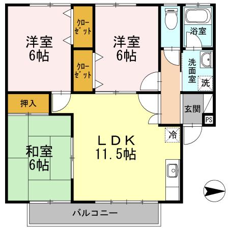シャルマン野口A棟(3LDK/2階)の間取り写真