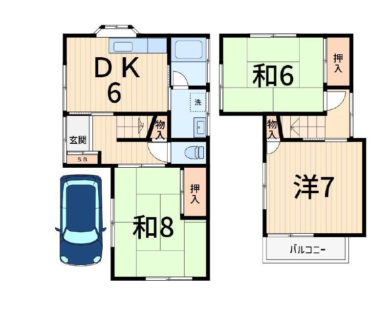 神明3丁目(3DK/2階)の間取り写真