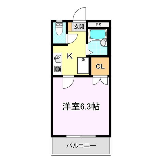 アステール(1K/2階)の間取り写真