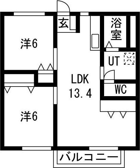 メゾン白国1号棟・2号棟(2LDK/2階)の間取り写真