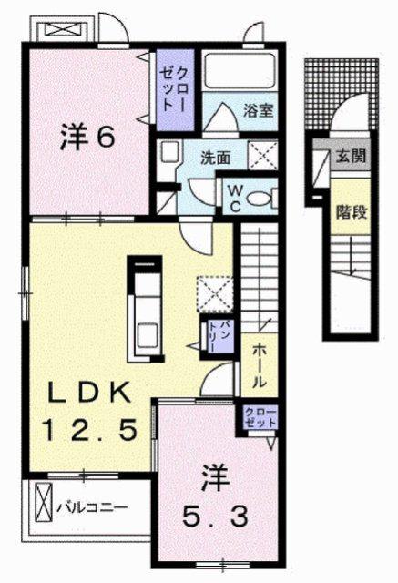 エヴィメリアI(1LDK/1階)の間取り写真