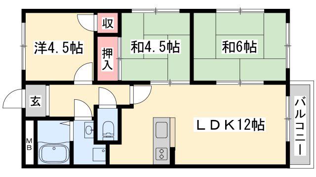 ヴェルドール北平野(3LDK/2階)の間取り写真